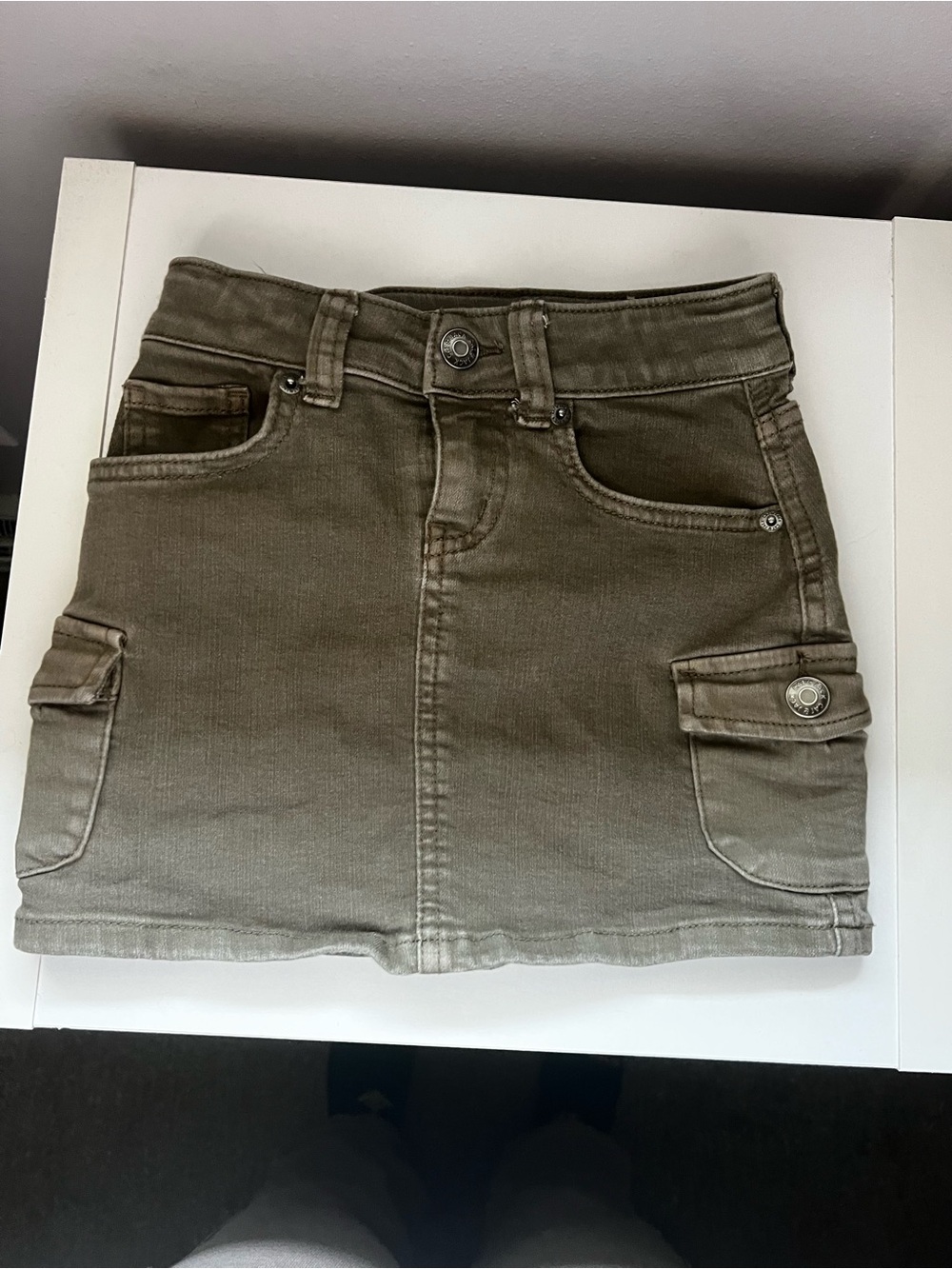 Girls Olive Cargo Pocket Denim Skirt